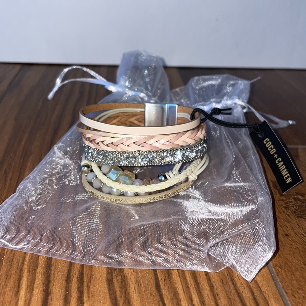 Coco + Carmen | Women's Pink & Tan Bracelet | 8"